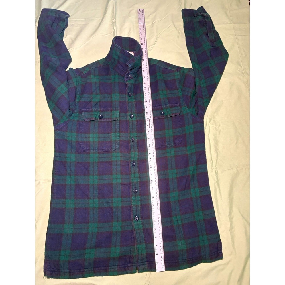 L.L.Bean Traditional Fit Mens S Green Blue Plaid Lined Fleece Button-Up Shirt